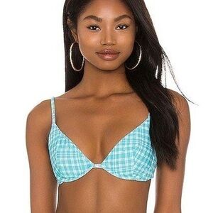 VDM The Label Heidi check light blue underwire bikini top NWT